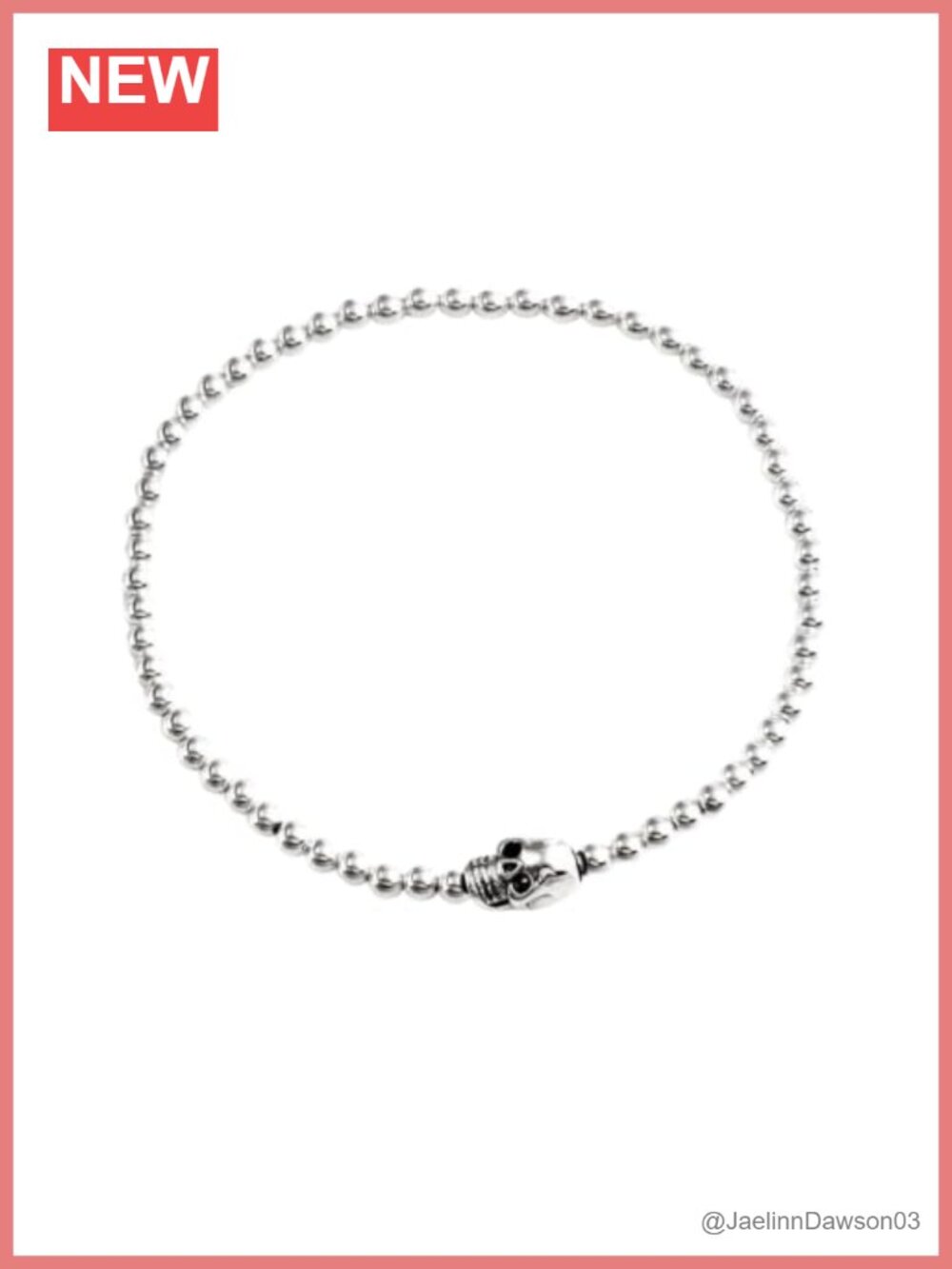 Sterling Silver Skull Charm Beaded Stretch Bracelet Adjustable Gothic
